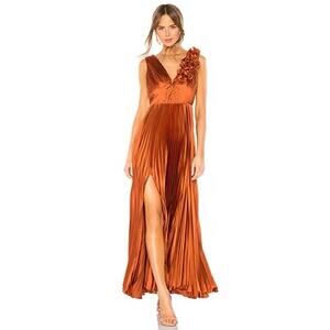 AMUR Aviva Rosette One Shoulder Pleated Gown Copper Size 2